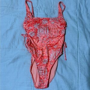 Coral one piece Swimsuit tie sides